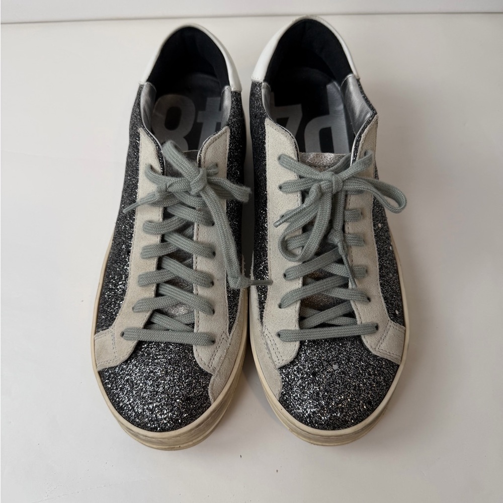 P448 Sneakers John Glitter Black Sparkle Low Top Sneaker Shoes Size 38 US 7.5 - Picture 6 of 6